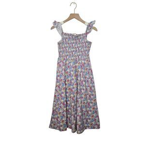 Mini Boden Floral Dress Size 12 Floral Sleeveless Flutter Smocked